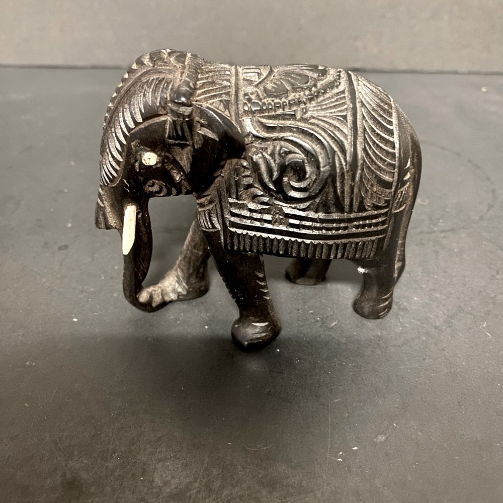 Hand Carved Wooden Elephant Figurine Bone Used For Tusks